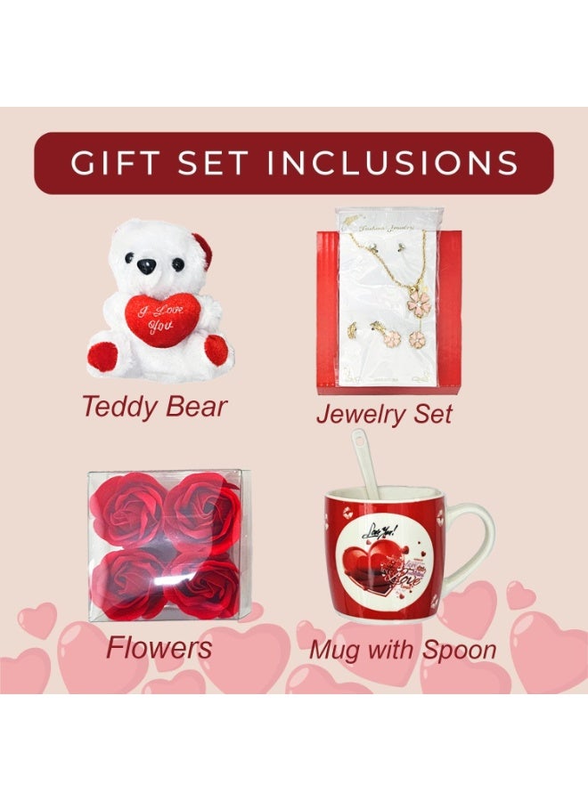 المنزل الذكي مجموعة هدايا عيد الحب من هوم سمارت - كوب حب سعة 200 مل مع وردة ودبدوب ومجوهرات. هدية مثالية للصديق أو الزوجة أو الزوج. مناسبة لعيد الحب والذكرى السنوية وأعياد الميلاد. - Image 3